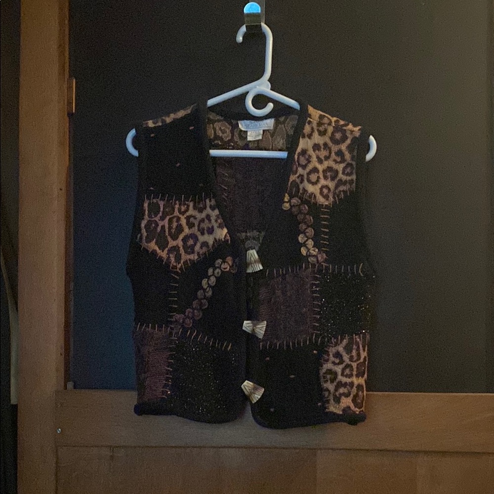 Leopard Patchwork Vest - Black and Brown